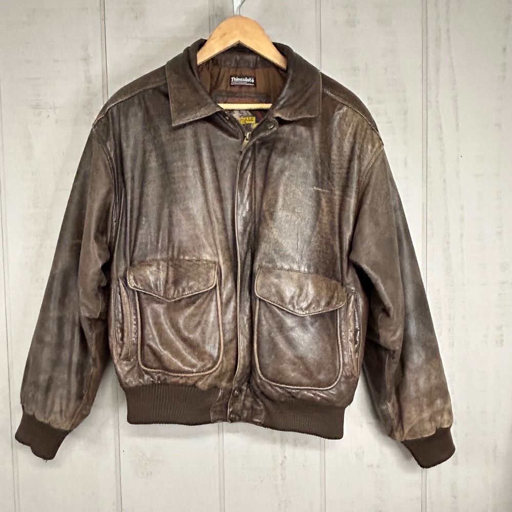Vintage Wilsons Mens Leather Bomber Jacket M Thinsulate Brown Distressed Aviator